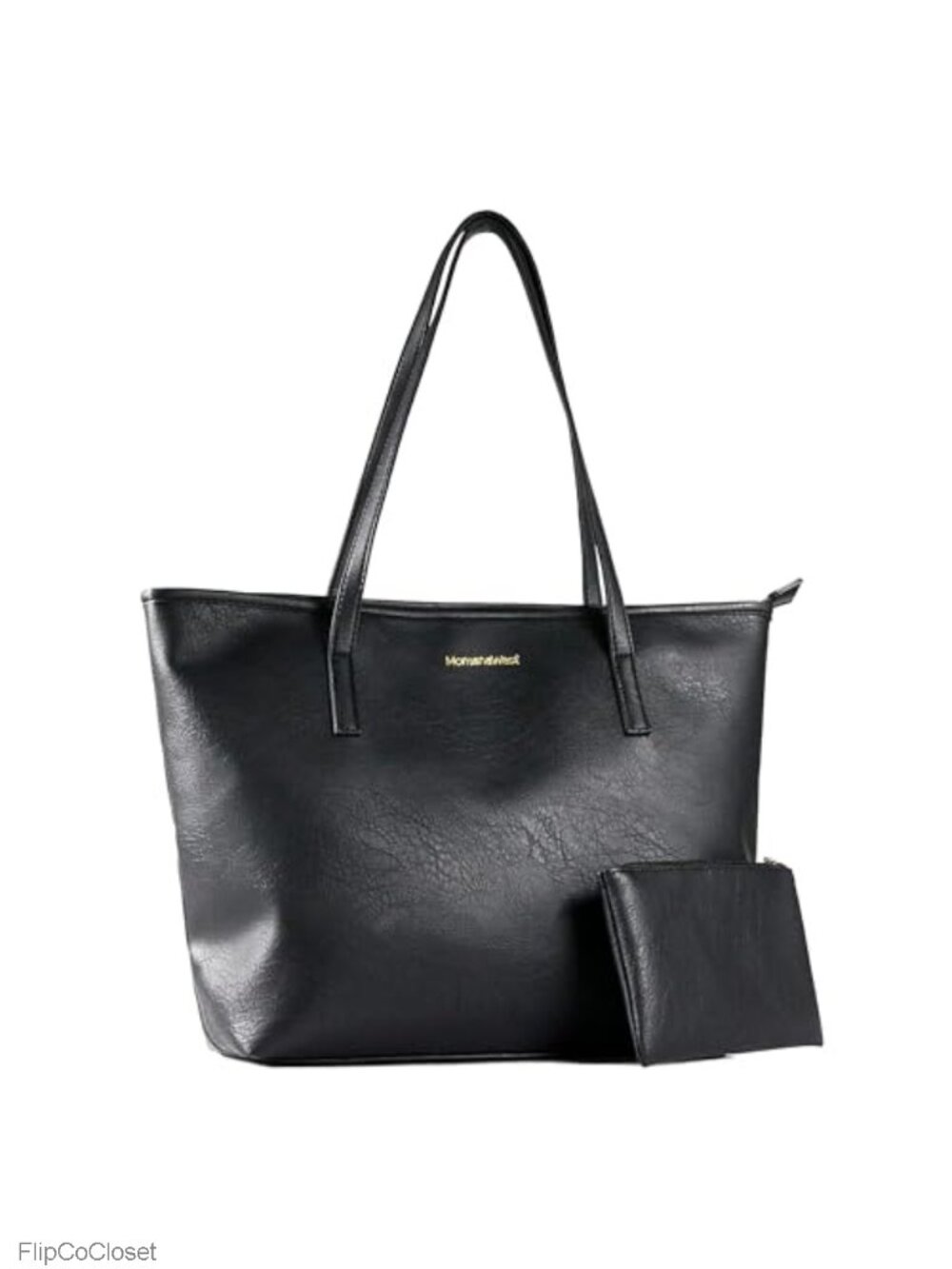 Large Faux Leather Tote Bag with Pouch Vegan Leather Work Handbag